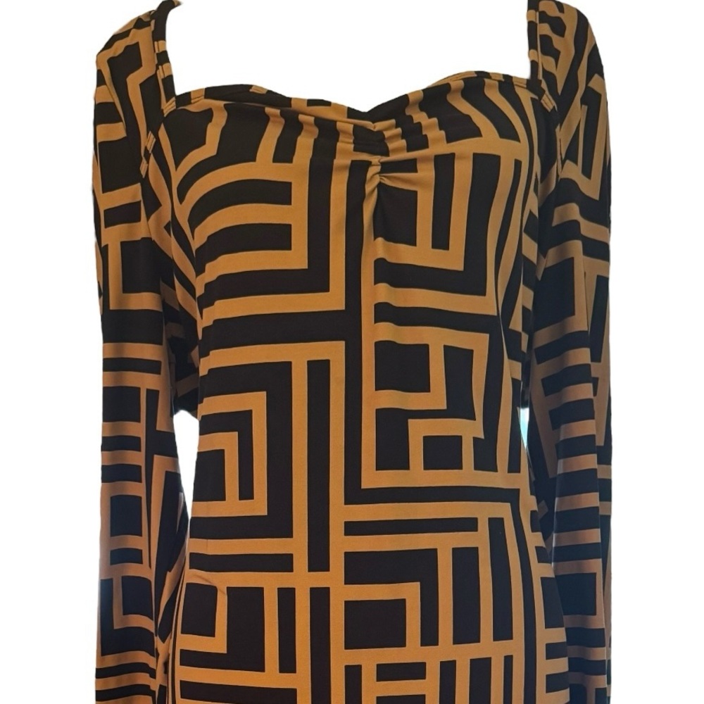 Privé Plus Black Latte Geometric Print Sweetheart Neck Bodycon Dress SHEIN XXL - Picture 3 of 8